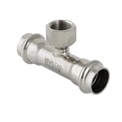 Тройник VALTEC из нержавеющей стали, внутренняя резьба 18 x 3/4