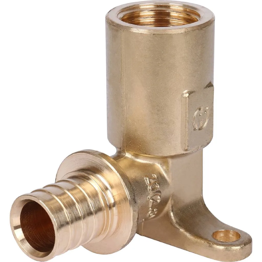 STOUT Угольник настенный с длинным нарезным патрубком 20-Rp 1/2″ для труб из сшитого полиэтилена аксиальный