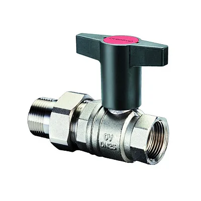 Кран шаровой Oventrop Optibal DN 15, с американкой, НР-ВР, черная пластиковая рукоятка